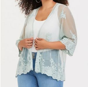 NWOT Torrid Mint Green Embroider Mesh Kimono